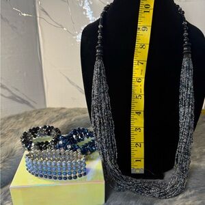 Elegant Black and Silver Beaded Necklace Set